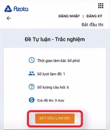 Bắt đầu làm bài trên Azota điện thoại