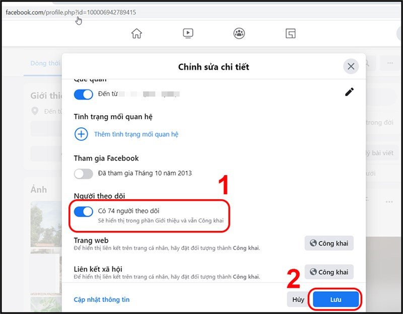 Bật hiển thị người theo dõi trên Facebook máy tính