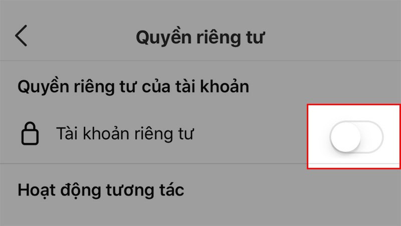 Bật tài khoản riêng tư