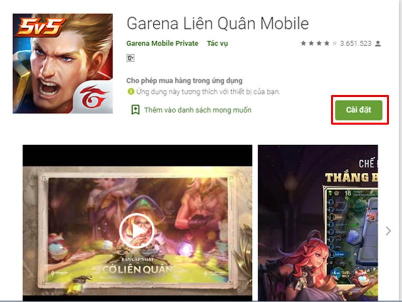 Cài đặt Liên Quân Mobile