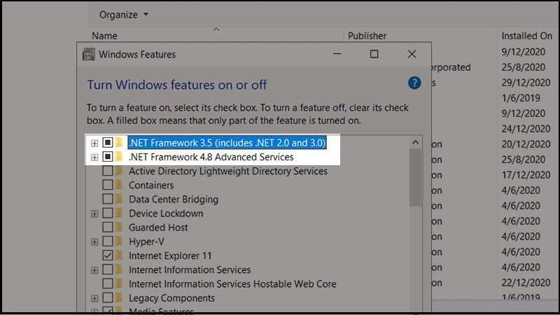 Cài đặt .NET Framework qua Control Panel