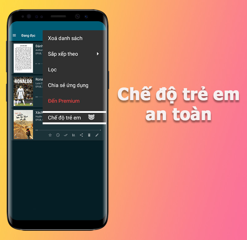 Chế độ đọc trẻ em an to&agrave;n tr&ecirc;n ReadEra