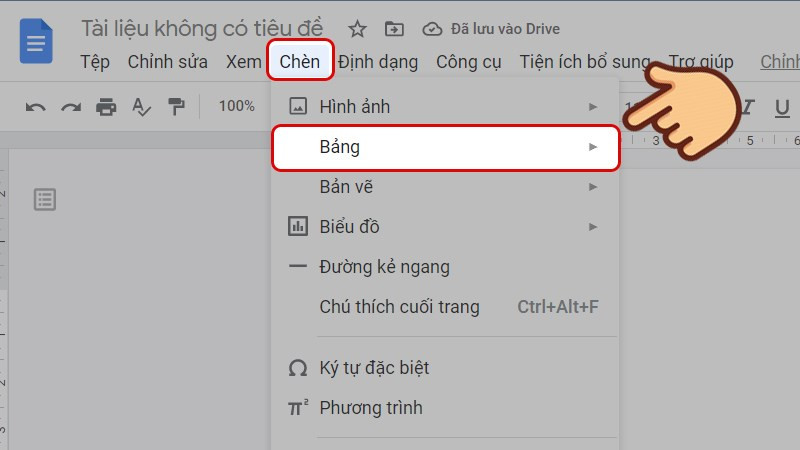 Chèn bảng trên Google Docs