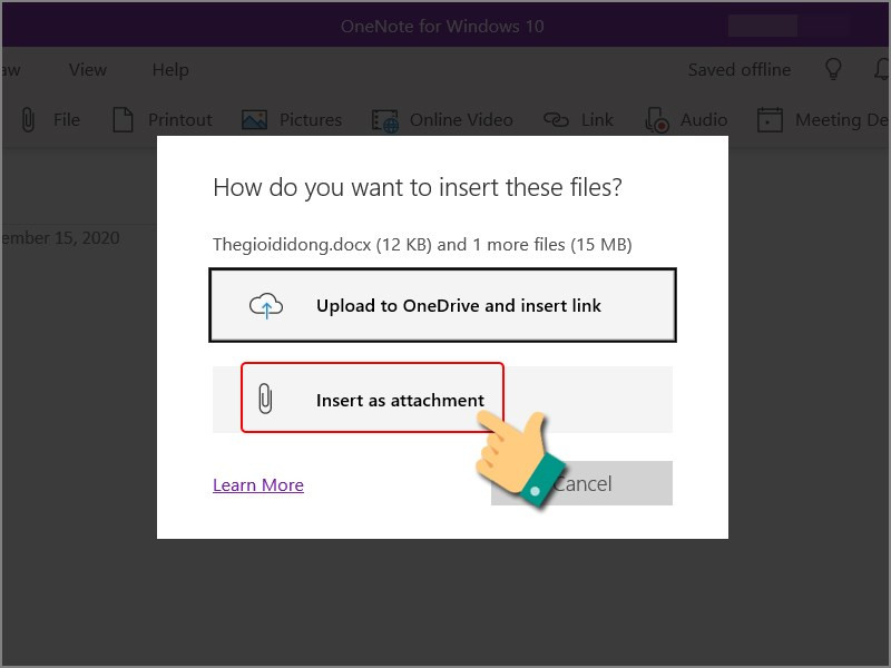 Chèn file vào OneNote