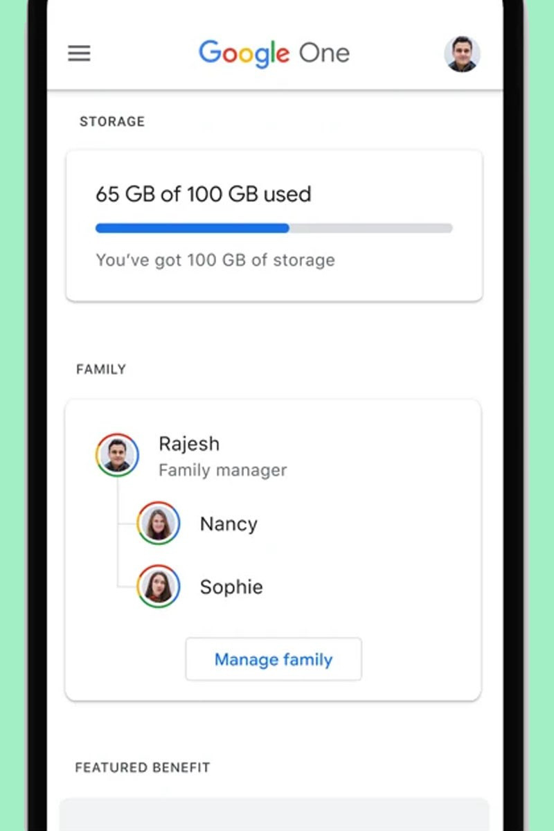 Chia sẻ dung lượng Google One với gia đình
