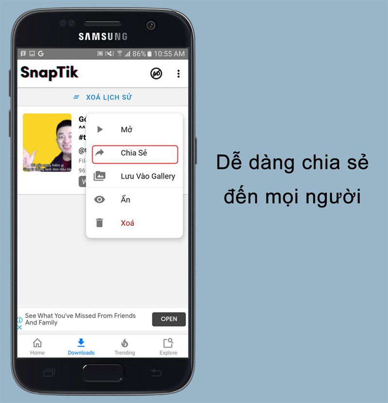 Chia sẻ video dễ dàng với SnapTik