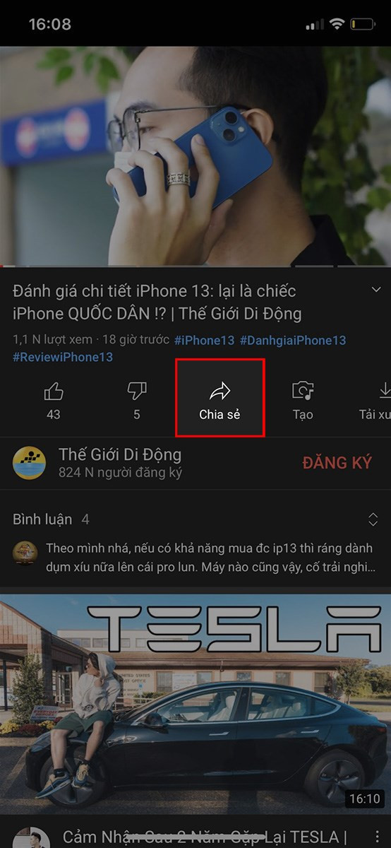Chia sẻ video YouTube trên iPhone