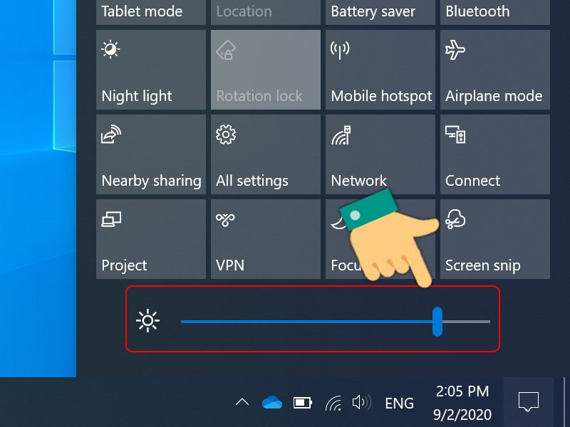 Chỉnh độ sáng màn hình máy tính Windows 10 trên ACTION CENTER