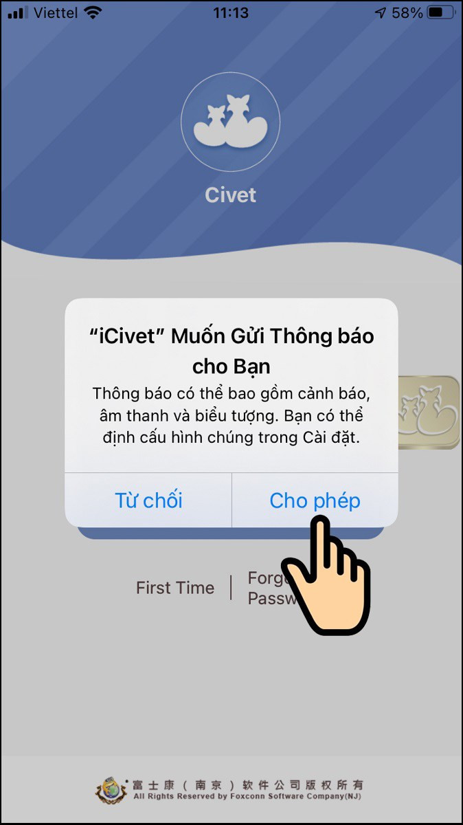 Cho phép iCivet truy cập vị trí