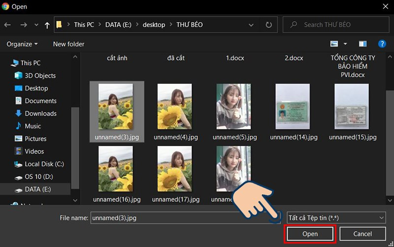 Chọn ảnh và Open