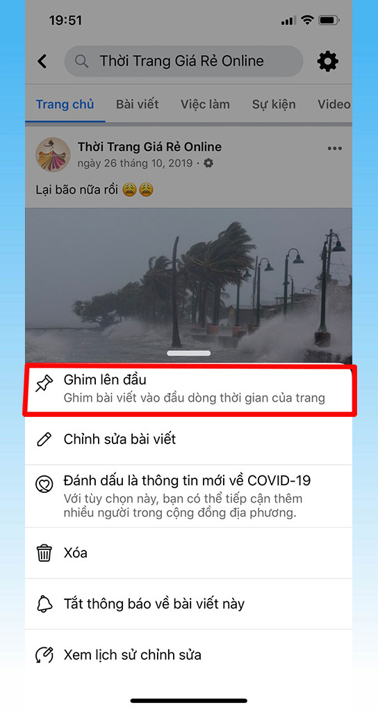 Chọn biểu tượng ba chấm và Ghim lên đầu