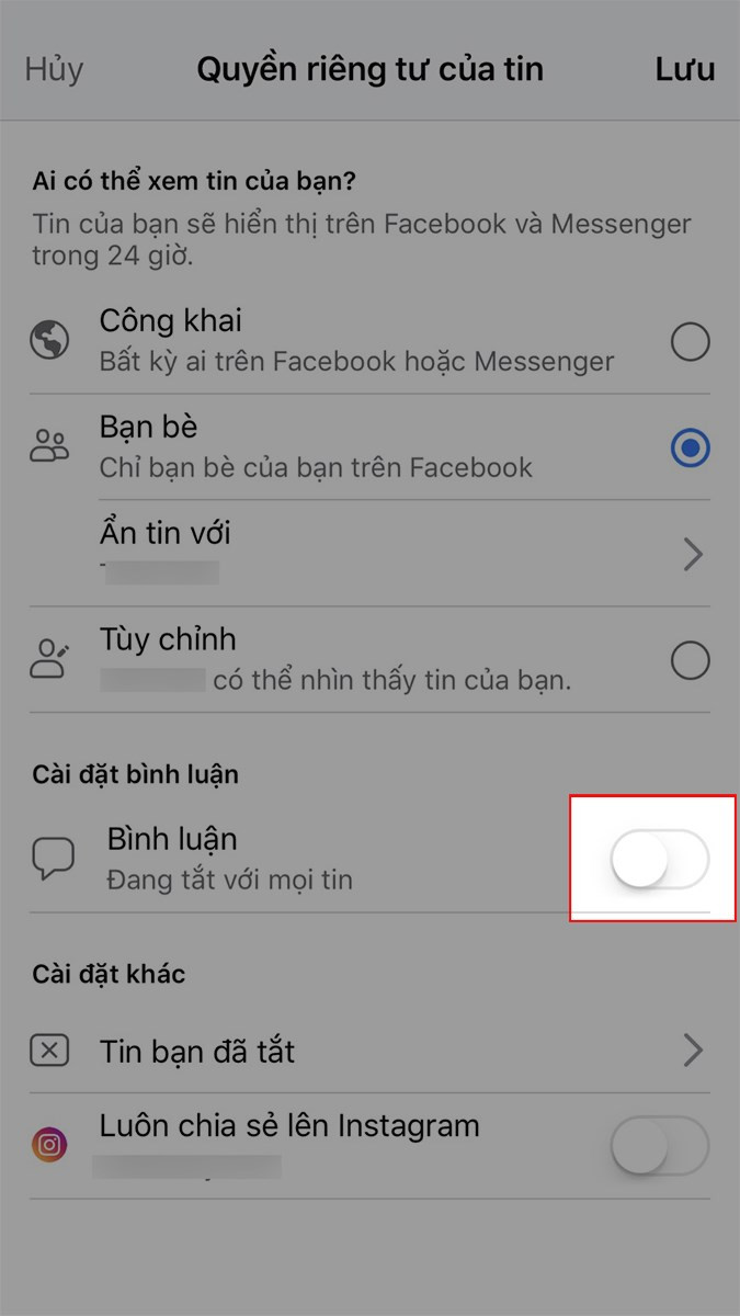 Chọn biểu tượng bánh răng để truy cập cài đặt story