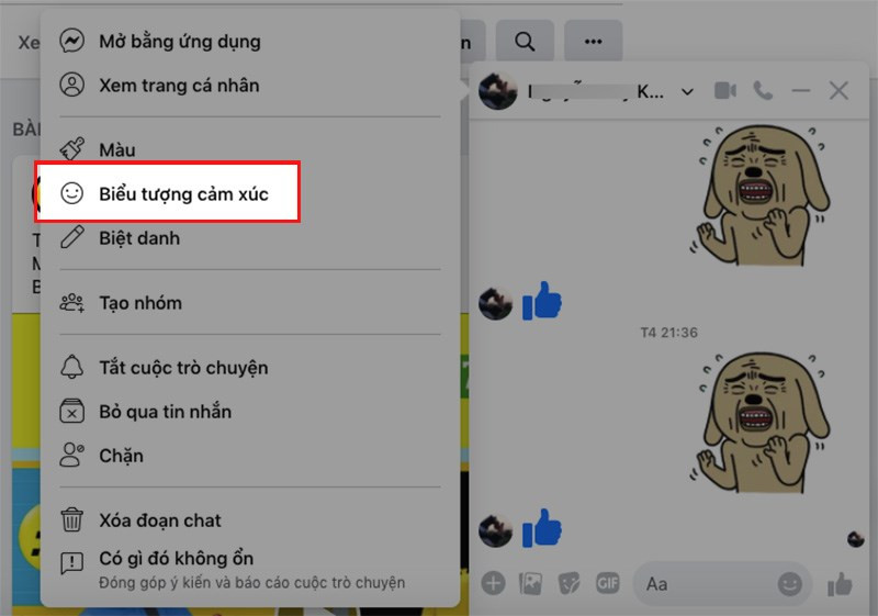 Chọn biểu tượng cảm xúc trên Messenger máy tính