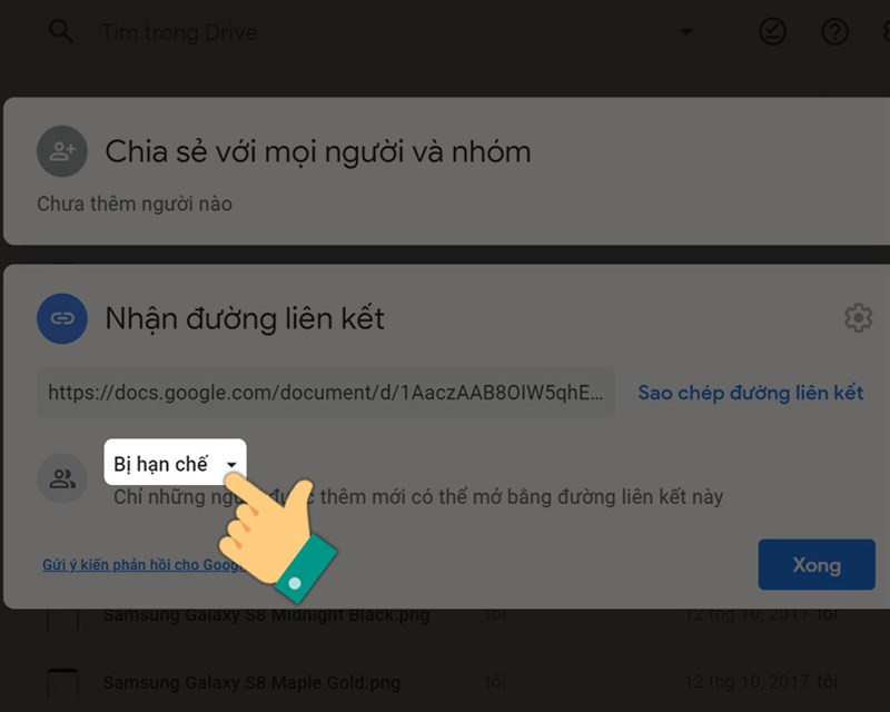 Chọn chế độ "Bị hạn chế" trên Google Drive