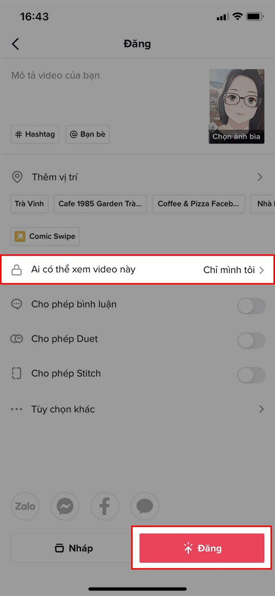 Chọn chế độ riêng tư và đăng video