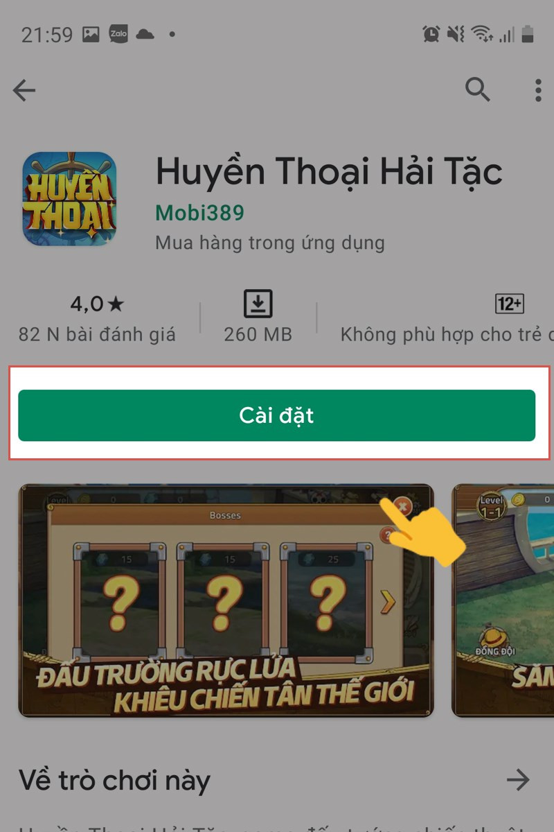 Chọn C&agrave;i đặt để tải game về.