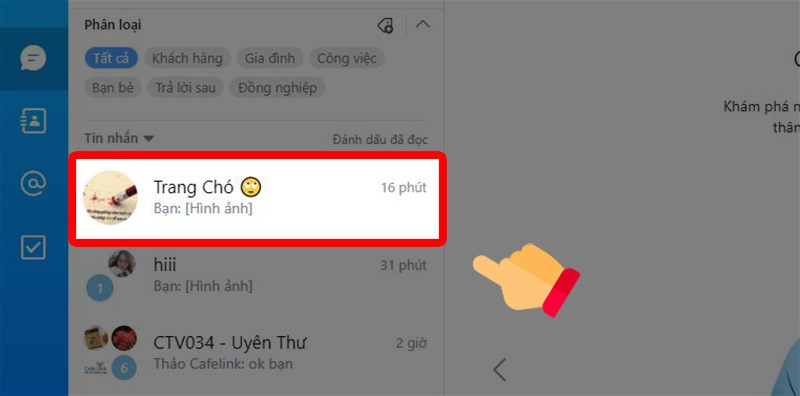 Chọn cuộc trò chuyện Zalo