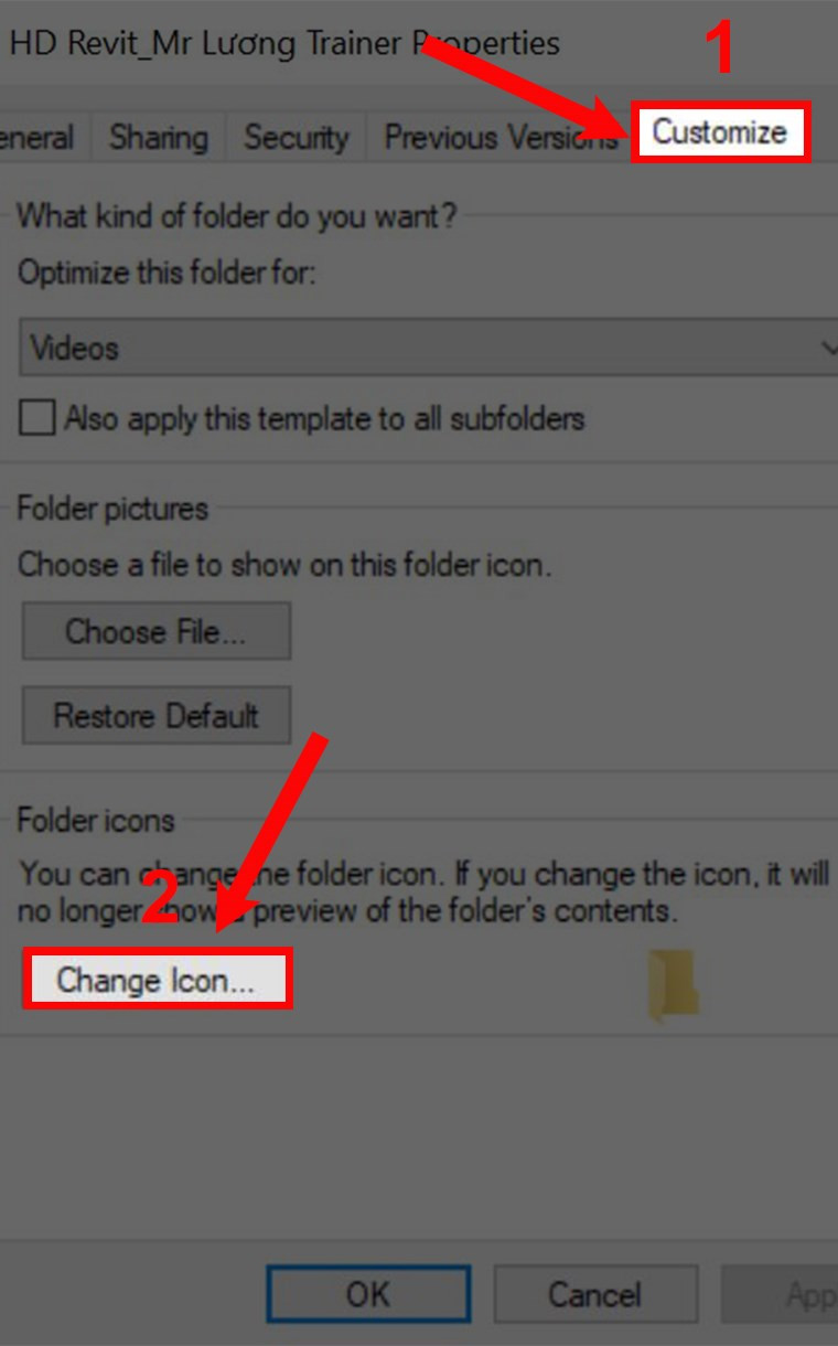 Chọn Customize và Change Icon