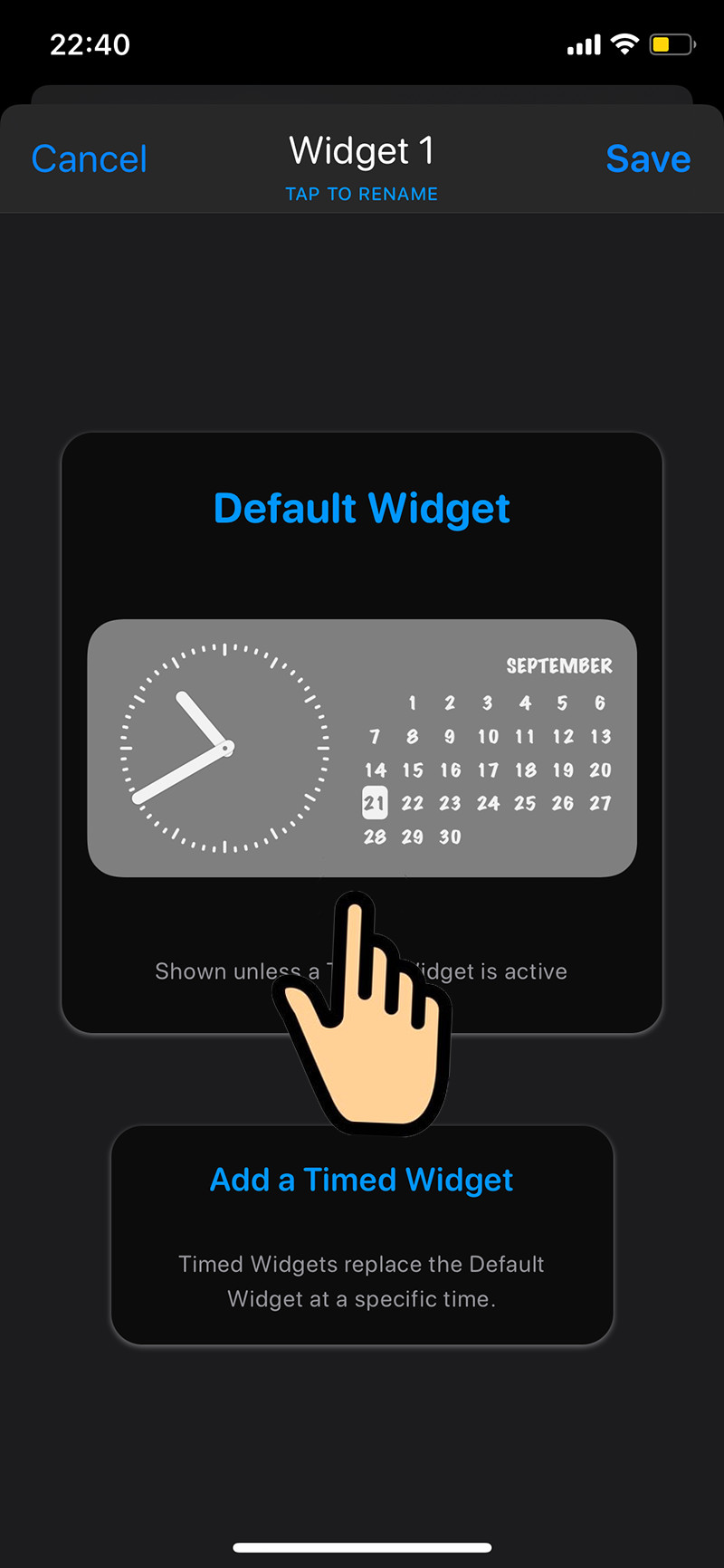 Chọn Default Widget trong Widgetsmith