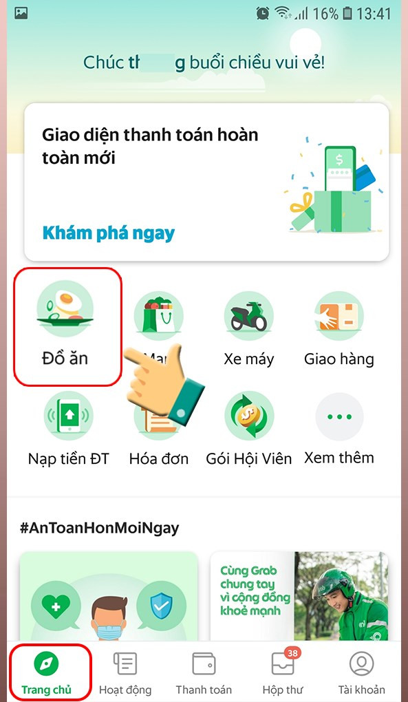 Chọn dịch vụ Đồ ăn trên Grab