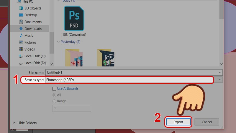 Chọn định dạng PSD và nhấn Export