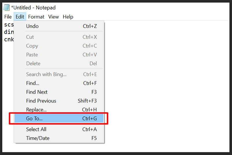 Chọn Edit sau đó chọn Go to