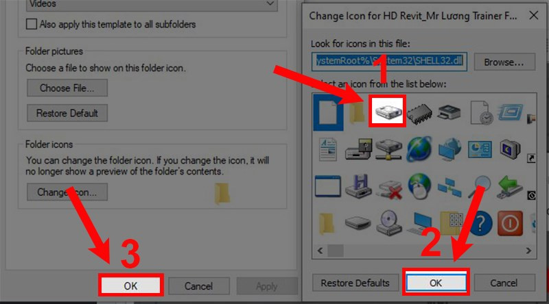 Chọn icon mới và nhấn OK