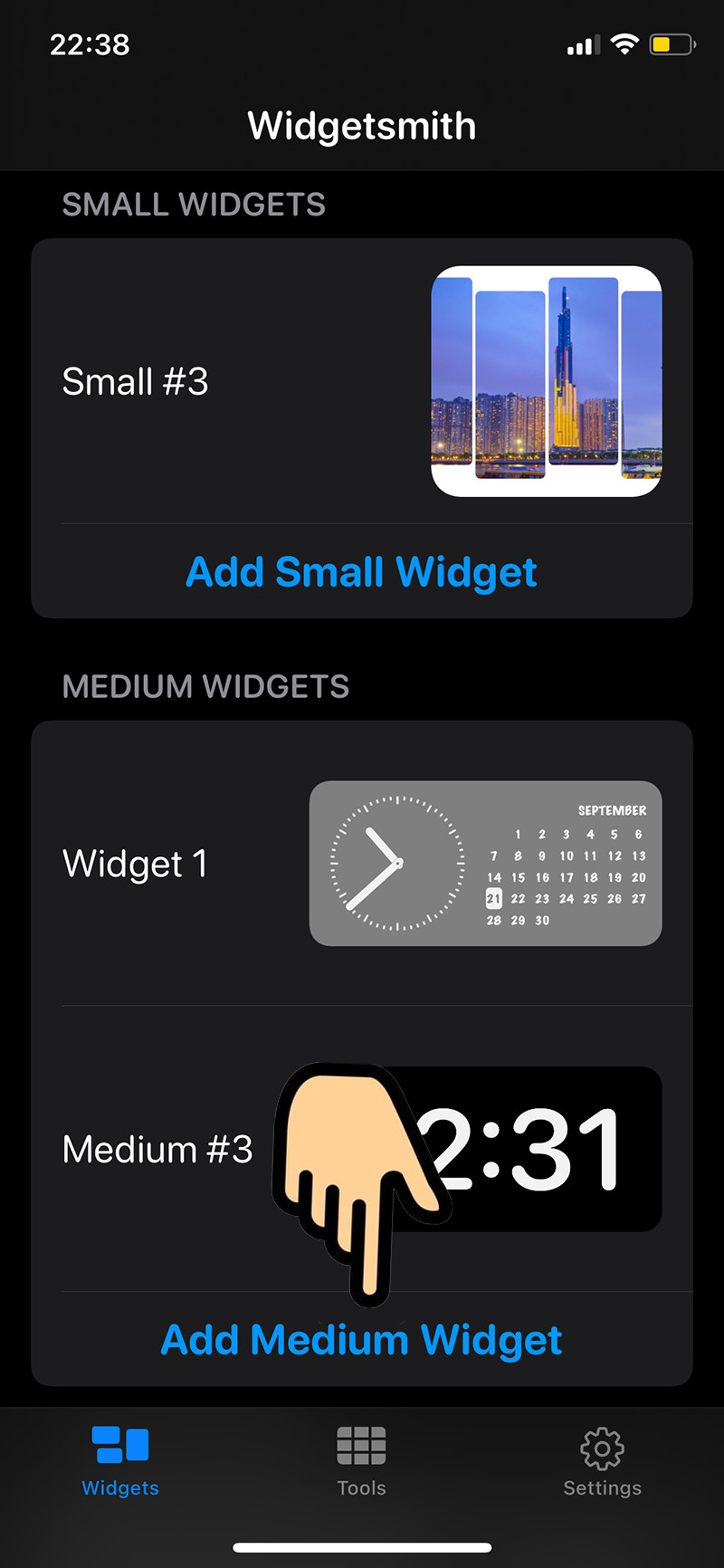 Chọn kích thước widget trong Widgetsmith