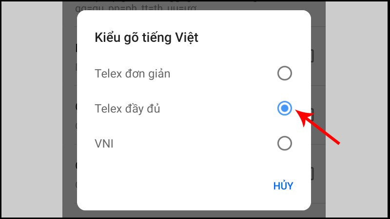 Chọn kiểu gõ Telex