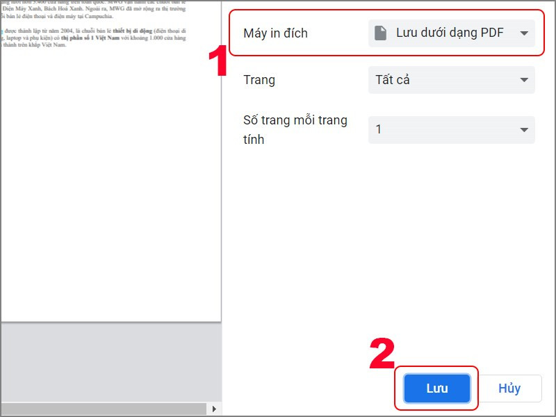 Chọn Lưu dưới dạng PDF