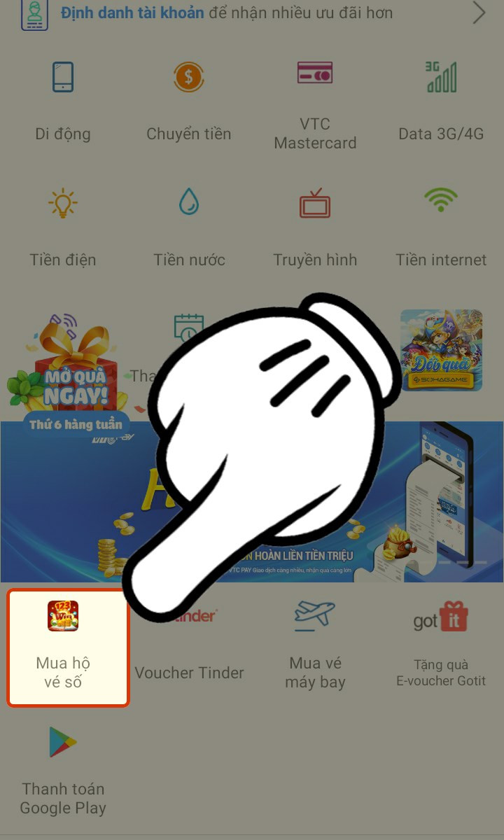 Chọn Mua hộ vé số trên VTC Pay