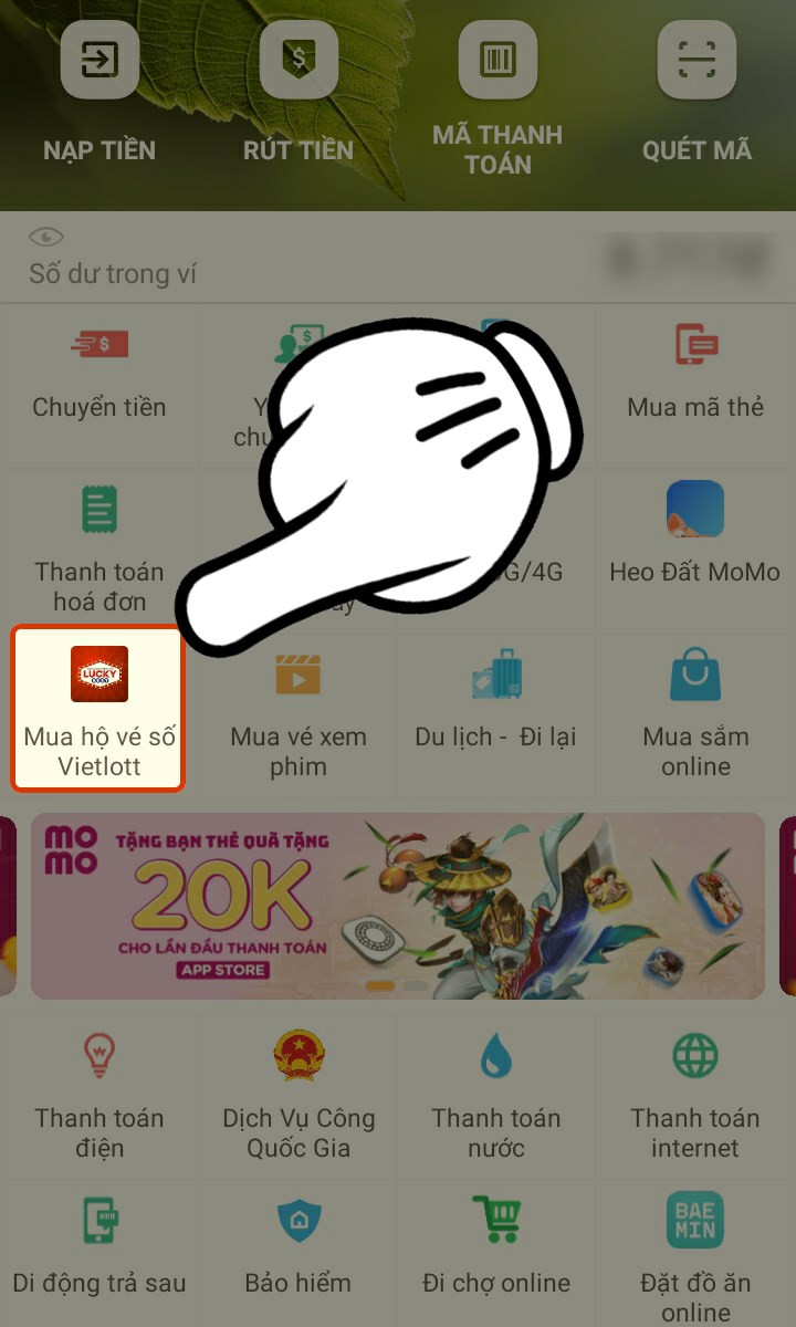 Chọn Mua hộ vé số Vietlott trên Momo