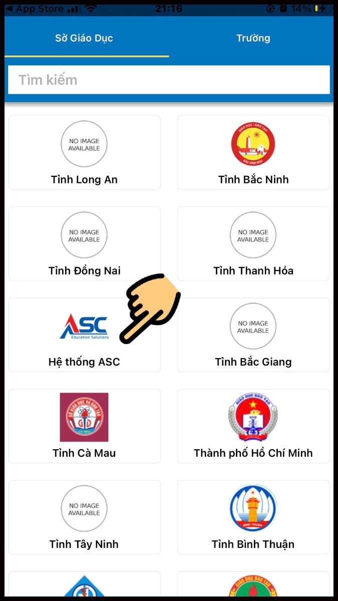 Chọn mục Hệ thống ASC