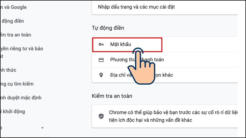 Chọn mục Mật khẩu