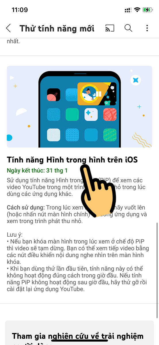 Chọn mục Tính năng hình trong hình trên iOS