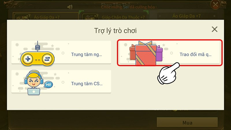  Chọn mục Trao đổi mã quà