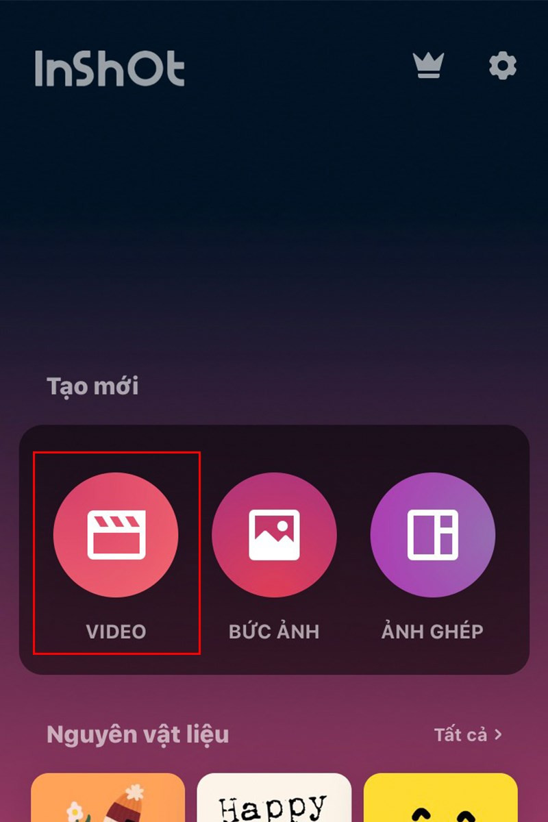 Chọn mục Video trong InShot