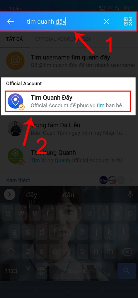 Chọn Official Account Tìm Quanh Đây của Zalo.