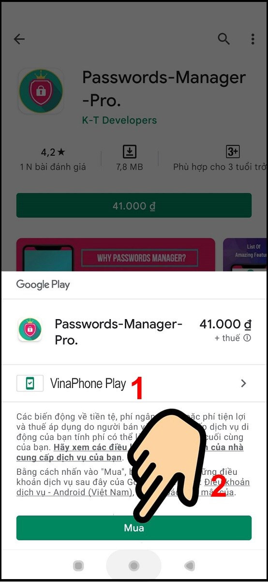 Chọn phương thức thanh toán là VinaPhone Pay và bấm Mua