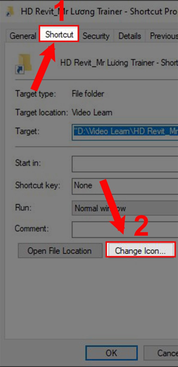 Chọn Shortcut và Change Icon