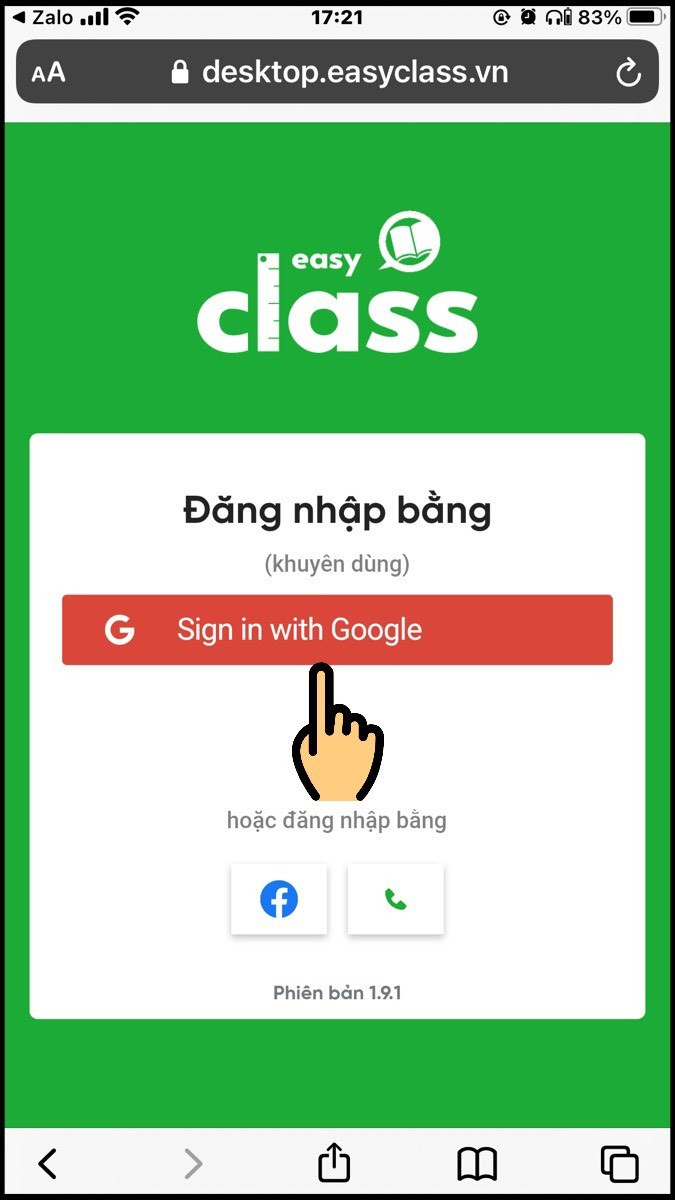 Chọn Sign in with Google