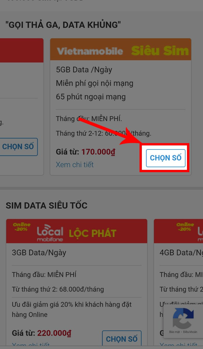 Chọn số sim Vietnamobile