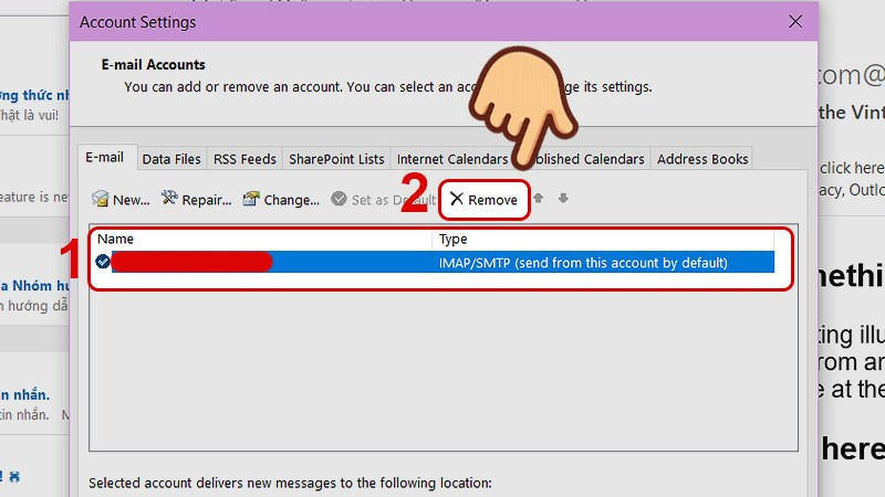 Chọn tài khoản email muốn đăng xuất và chọn Remove