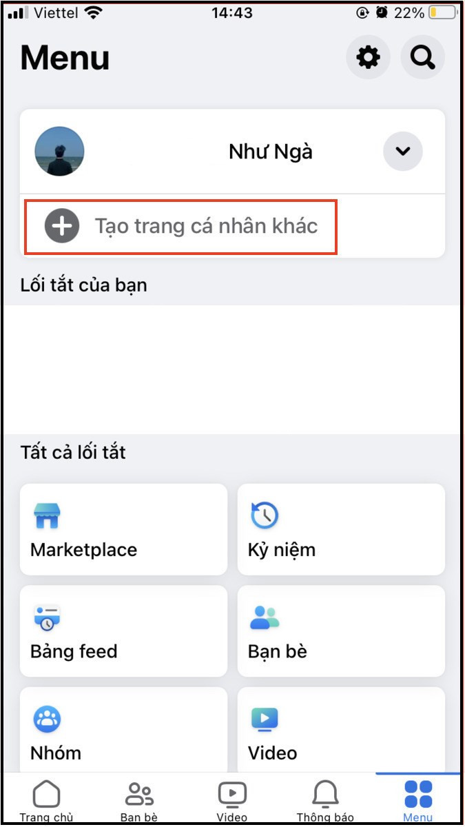 Chọn tạo trang cá nhân khác trên facebook