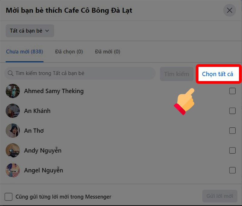 Chọn tất cả bạn bè