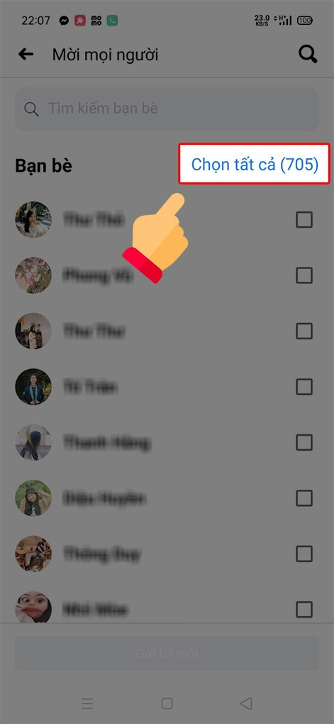Chọn tất cả bạn bè