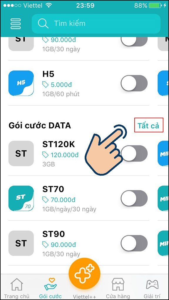 Chọn Tất cả gói cước DATA