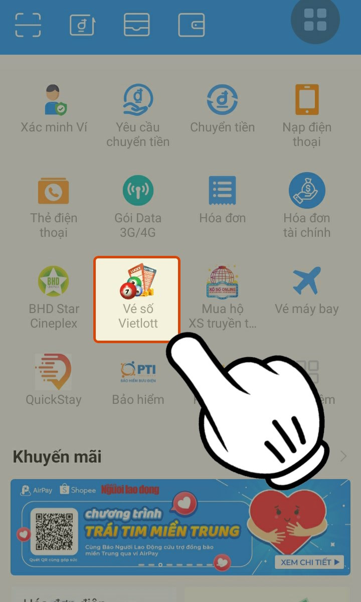 Chọn Vé số Vietlott trên AirPay