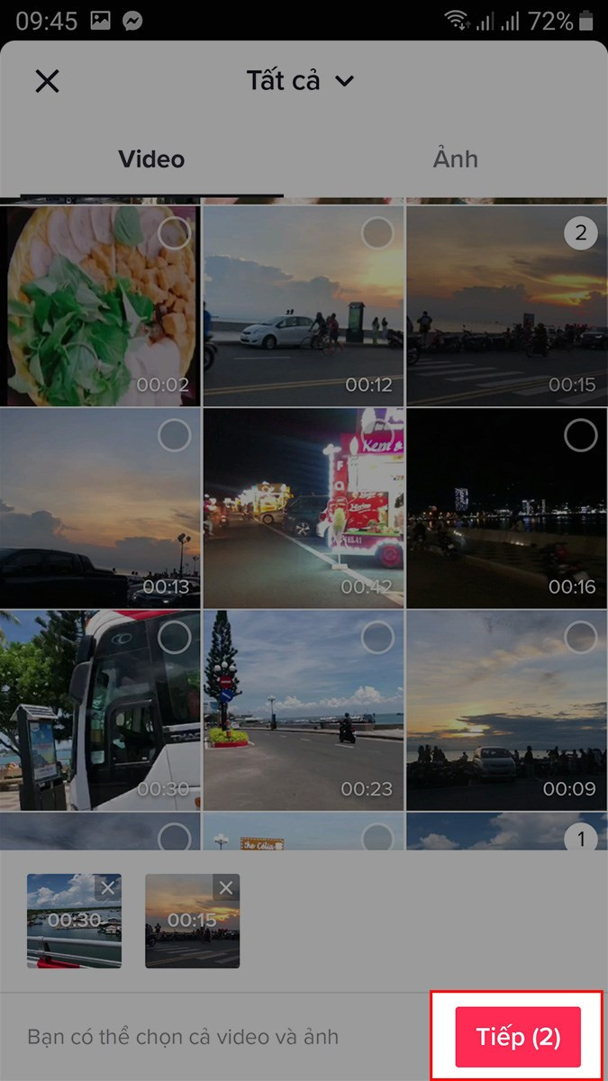 Chọn video để ghép trên TikTok