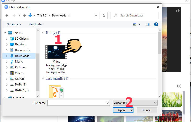 Chọn video muốn đặt làm background Zoom